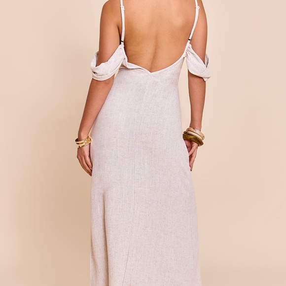 NATURAL TEXTURED STRAPPY DRAPE DETAIL MAXI DRESS - Picture 4 of 5